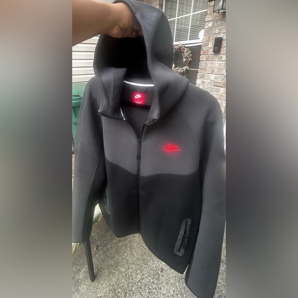 Nike Black and Gray Jacket with Red Logo